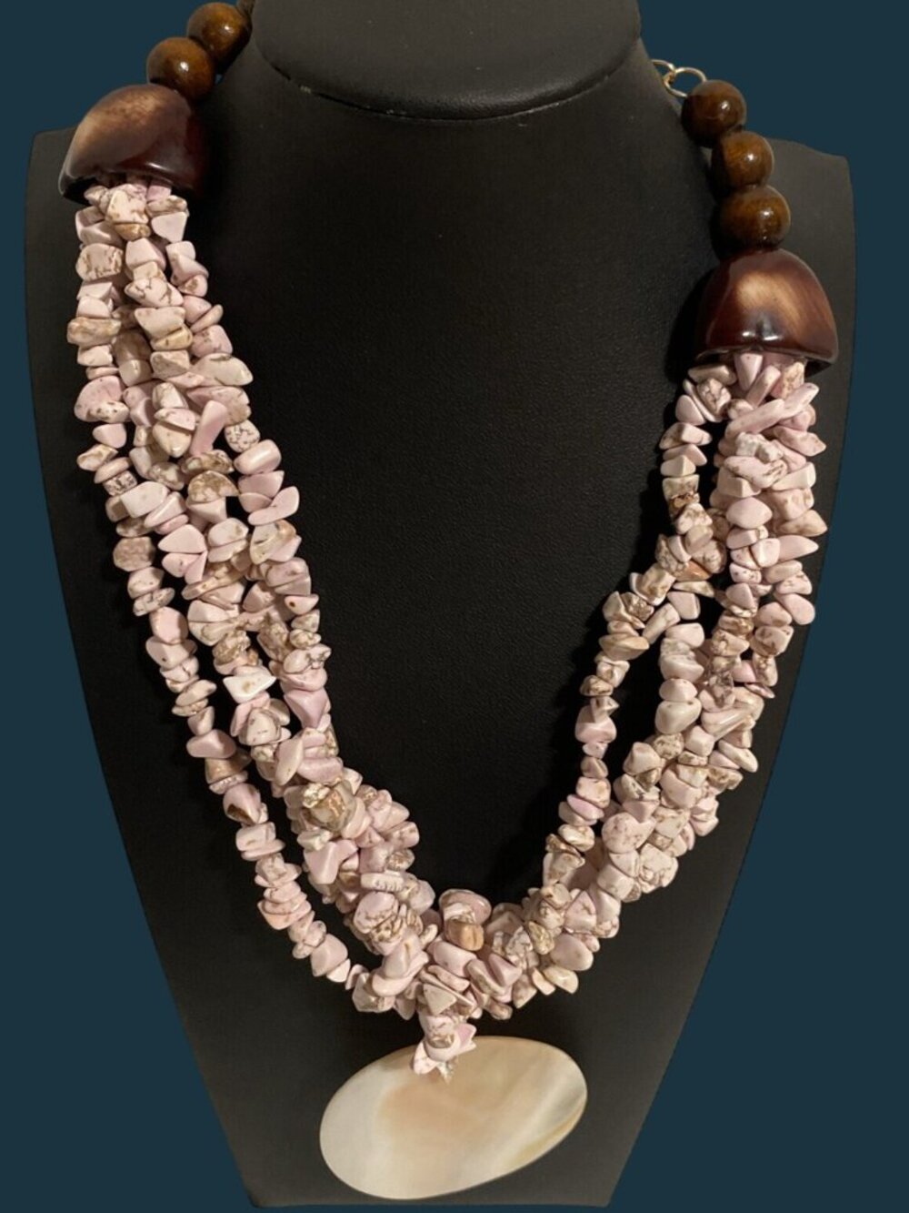Gardenia Jewelry Multi-Strand Natural Stone Statement Necklace MOP Pendant 20"